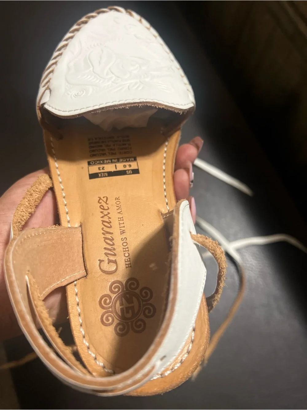 Guaraxez Rosalinda Lace-Up White Leather Flats.